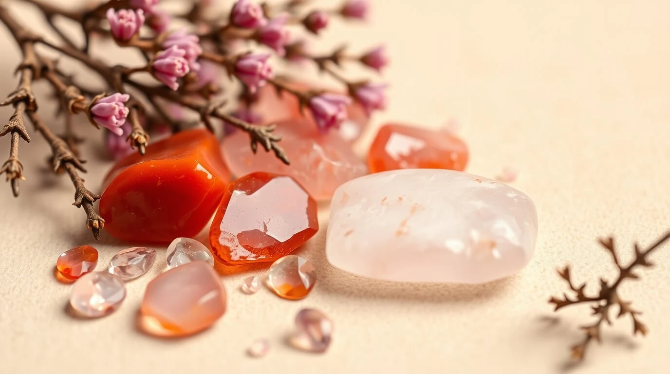 Cornaline et quartz rose ensemble : signification et bienfaits de cette combinaison de cristaux